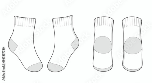 Blank white ankle socks template showing various views, perfect for fashion designers to visualize apparel concepts and create custom clothing designs
