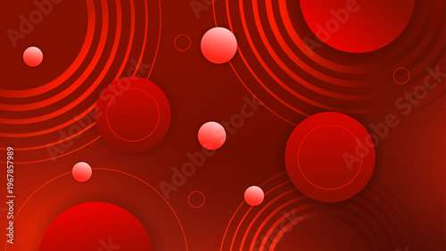 Premium dark red background featuring floating 3D circles and concentric rings with subtle shadows for a dynamic and modern look
