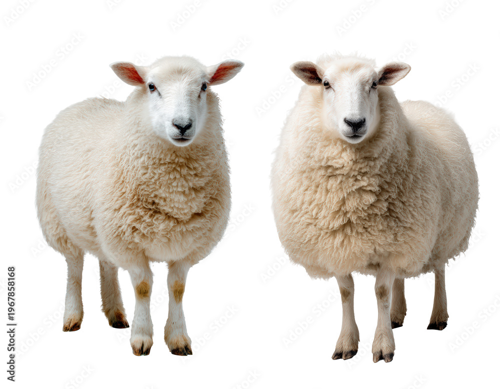 Fototapeta premium Two fluffy sheep isolated clean background