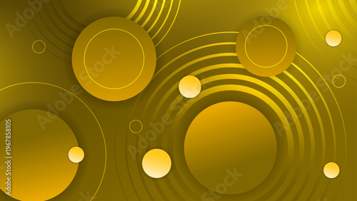 Elegant yellow and gold abstract background featuring floating 3D circles and concentric rings for premium branding and luxury designs