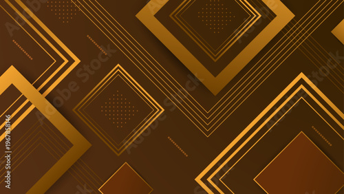 Elegant abstract background featuring premium gold squares and lines on a dark brown gradient