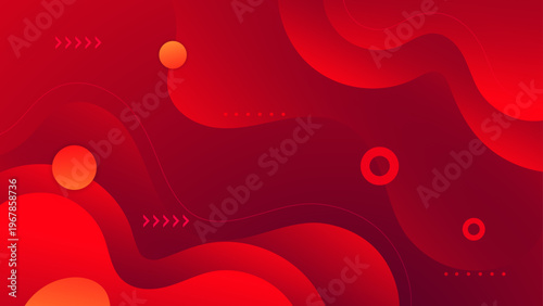 Bold abstract background featuring dark red fluid waves and vibrant circular elements