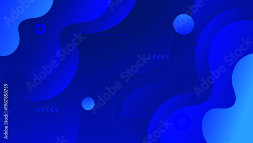 Deep blue abstract background with elegant flowing shapes and circular accents