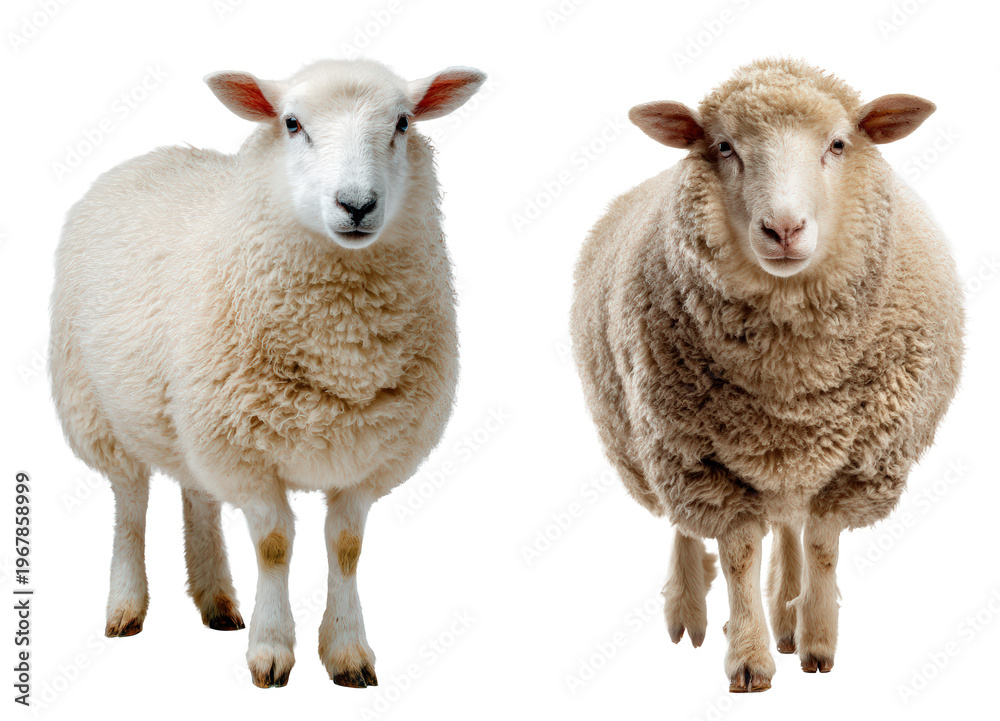 Fototapeta premium Two sheep standing together isolated studio