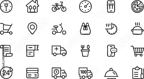 Food delivery and restaurant icon pack for mobile apps and logistics services