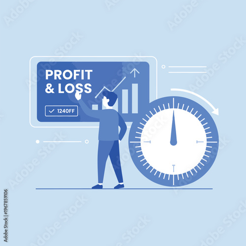 Man analyzing profit and loss chart with timer.