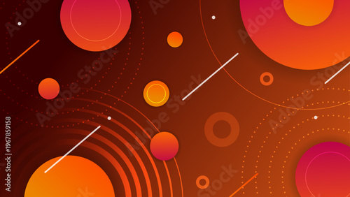 Abstract representation of solar energy with orange and red spheres and radiating concentric lines on a warm dark base