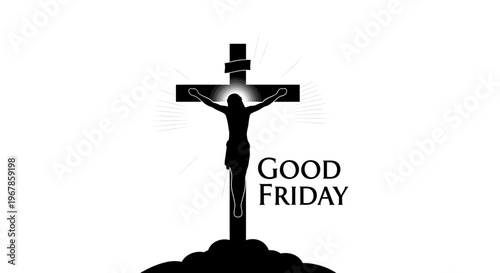 A solemn Good Friday illustration depicting the crucifixion of Jesus Christ on a cross with a mound, conveying a Christian religious holiday concept in a simple, graphic design.