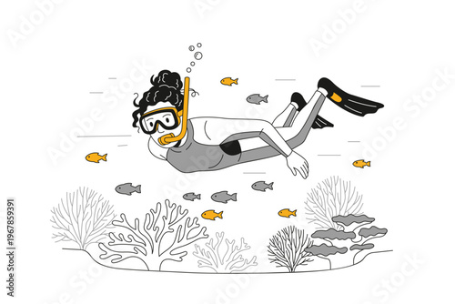 Woman Enjoying Snorkeling Among Tropical Fish