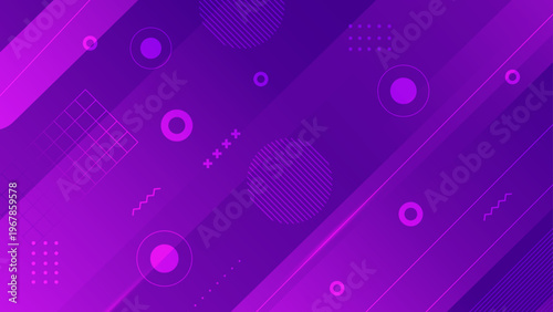 Vibrant purple gradient background with geometric shapes and Memphis design elements for modern digital projects