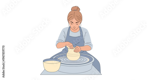 Young artisan molding clay for modern handmade pottery design
