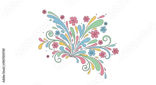 Abstract Floral Swirls and Flowers, Pastel Colors, Decorative Element