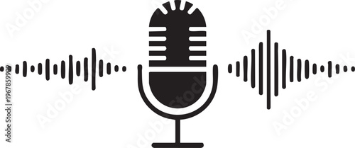 Audio recording vector icon with microphone and waveform for media production