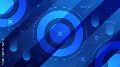 Futuristic blue gradient background featuring layered circles and geometric elements