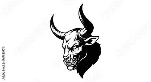 Aggressive Bull Head Tattoo Design, Fierce Animalistic Symbol