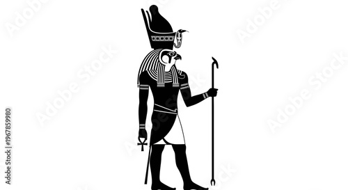 Ancient Egyptian God Horus Silhouette with Crook and Flail