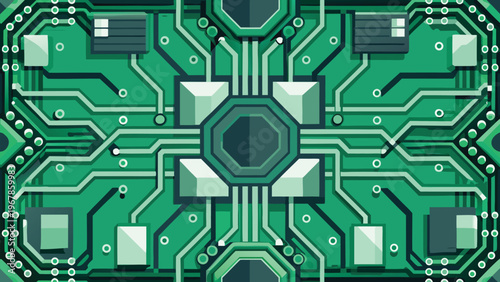 A detailed, high-tech graphic design of a central processing unit circuit board. A cutting-edge visual representation of technological components and connections.