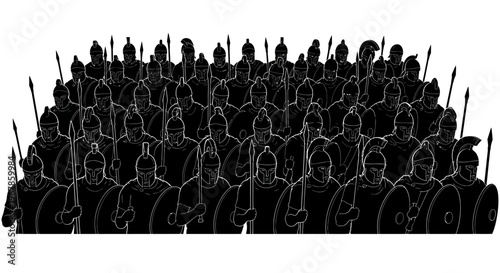 Ancient Greek Hoplite Soldiers Formation Silhouette Vector