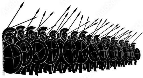 Ancient Greek Hoplite Soldiers Formation Silhouette, Ready for Battle