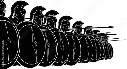 Ancient Spartan Soldiers Phalanx Formation Black and White Graphic