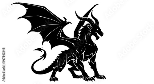 Black Dragon Silhouette - Mythical Creature, Fantasy Monster, Gothic Art