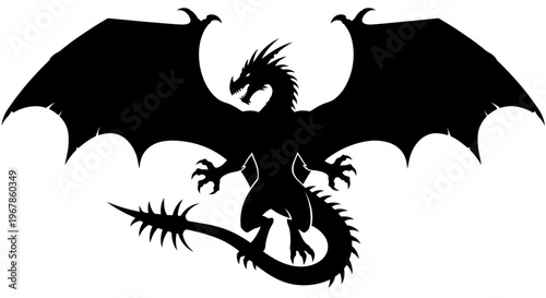Black Dragon Silhouette - Mythical Creature Vector Art