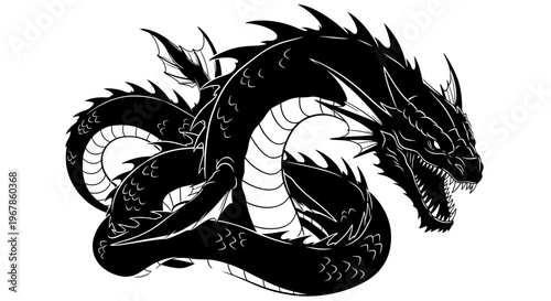 Black Dragon Silhouette Illustration, Mythical Creature, Fantasy Art