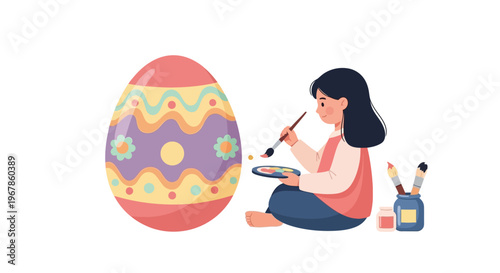 Young artist decorating Easter egg carefully with creative designs
