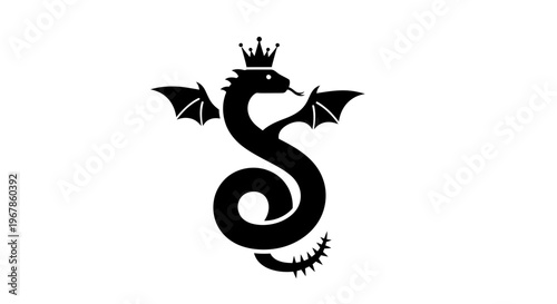 Black Dragon with Crown and Wings Silhouette Icon