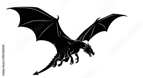 Black Silhouette Dragon Flying