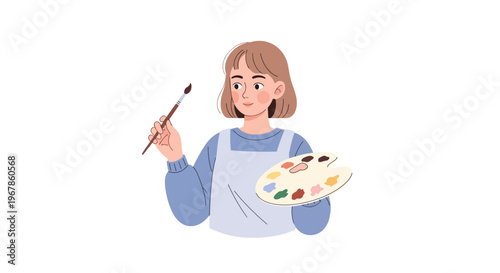 Young artist enjoying creative process of painting watercolor artwork
