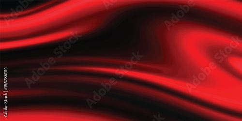 Abstract red silk and satin background featuring smooth flowing waves of soft fabric with a light motion design and elegant curved lines for a decorative textile backdrop wallpaper