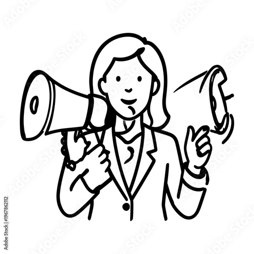 Cartoon character holding a megaphone and telephone vector for communication and announcements
