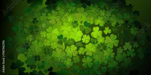 A vibrant dense pattern of overlapping green four leaf clovers