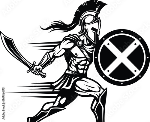 warrior, spartan, gladiator, soldier, shield, sword, combat, battle, armor, helmet, strength, power, black, silhouette, vector, illustration, design, hero, ancient, flat