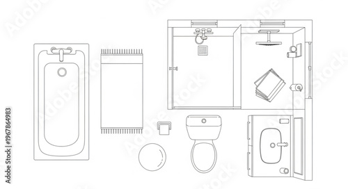 Bathroom Floor Plan with Fixtures and Layout Design.