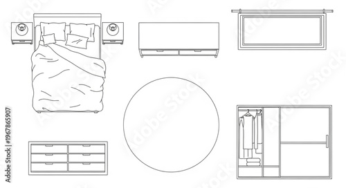 Furniture Arrangement - Bed, Dresser, Mirror, and Nightstand Layout.