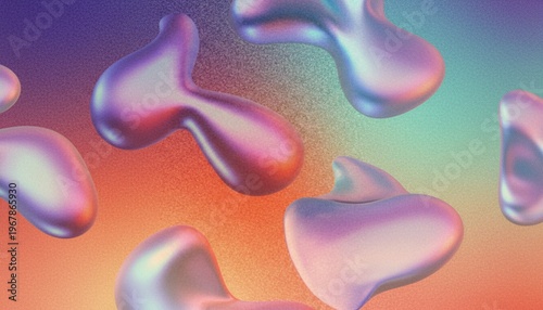 A vibrant digital illustration of colorful liquid shapes floating against a gradient background