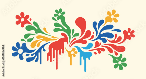 Colorful Paint Splashes with Flowers
