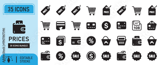 Set of shopping and e commerce icons for web design featuring cart basket bag gift money and delivery symbols