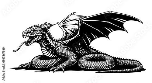 Fantasy Dragon Illustration - Mythical Creature with Wings and Scales