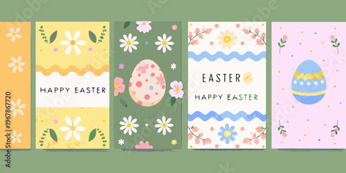 Colorful easter card designs with floral patterns and festive greetings