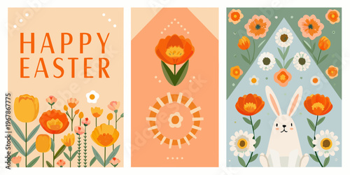 A festive easter collection with flowers bunnies and spring greetings
