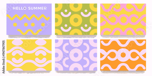 Colorful summer patterns a set of six illustrated rectangular cards