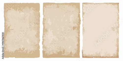 Three aged rectangular paper textures arranged vertically in a row