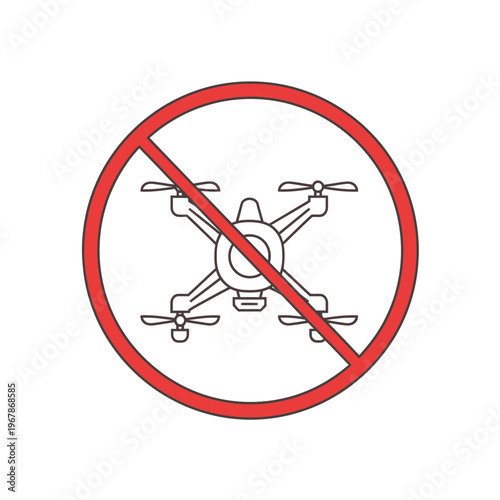 Illustrative vector icon showing a no drone allowed symbol, signifying restricted airspace