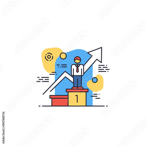 Vector illustration of a successful businessman on a podium symbolizing business growth and achievement