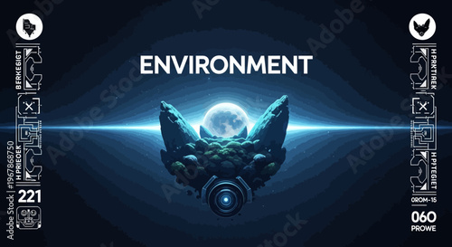 A digital vector illustration of a glowing blue globe and bright stars in dark space creates a conceptual business design representing global energy and science