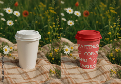 Coffee Cups Mockup In Blooming Meadow PSD