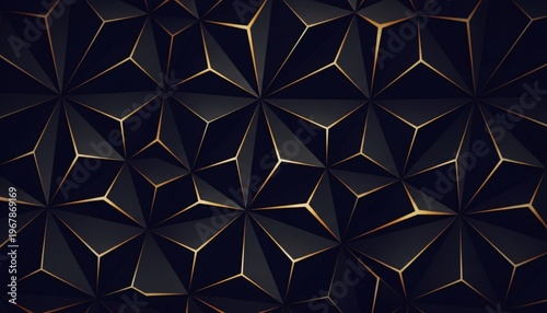A dark geometric pattern with gold accents creates a luxurious and modern design element